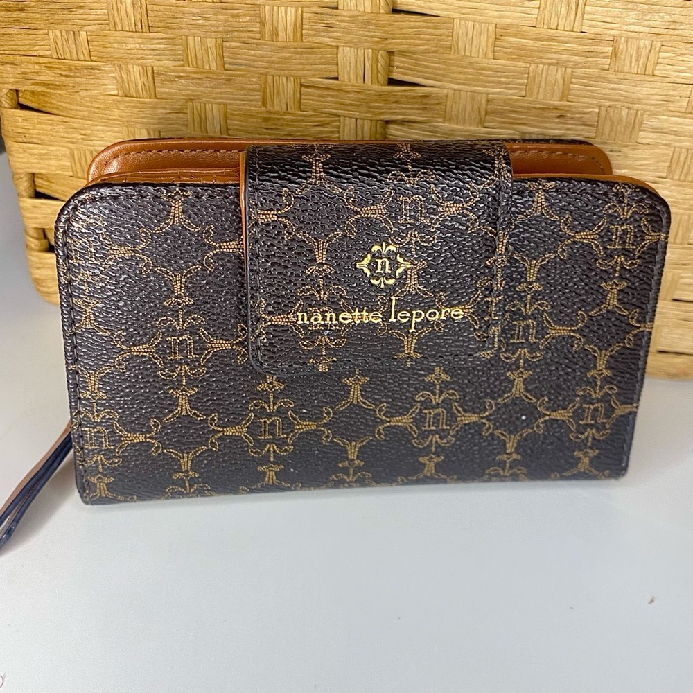 Nanette Lepore Black and Gold Monogram Wallet